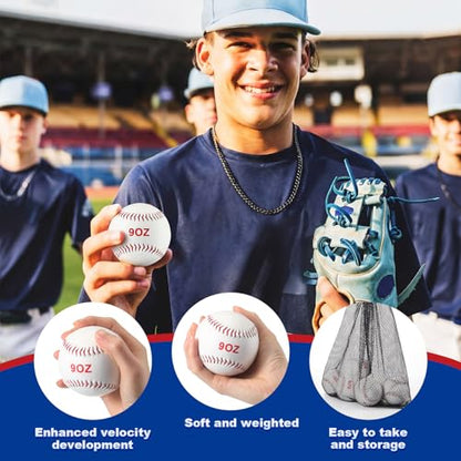 Jenaai 6 Pcs Weighted Training Baseballs Bulk 6oz to 12oz Weighted Softballs with Drawstring Bag for Hitting, Pitching Practice Strength Development - color: White, size: 9"