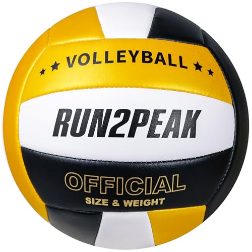 RUN2PEAK Soft Volleyball Ball Official Size 5 Volleyballs for Indoor Outdoor Beach Pool Game Play for Teen Beginner Recreational Team Professional PU Leather Training Practice Volley Balls - color: Black/Golden/White