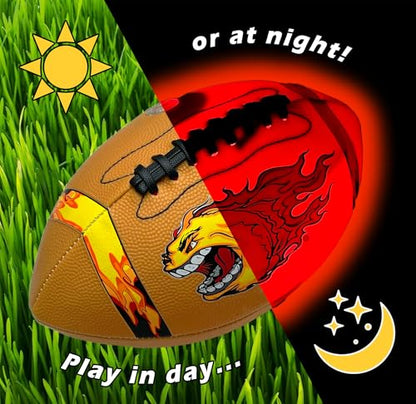 FIREBOMB™ LED Glowing Footbomb™ Football - Rechargeable Light-Up Football for Nighttime Fun, Laminated Leather Size 6, Brown Sports Ball for All Ages