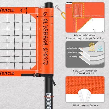 Professional Outdoor Volleyball Net Set for Backyard Beach with 1.7" Aluminum Poles, 45-ply HDPE Net, PU Volleyball and Pump, Boundary Line, Large Carry Bag - Anti-sag & Easy Setup - color: Orange