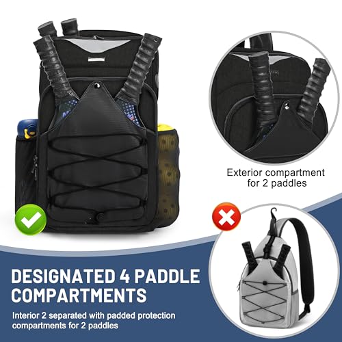 Pickleball Bag - Men's & Women's Pickleball Backpack, Adjustable Sling Bag with Large Capacity/Safety Pocket Ventilated Racket Compartments, Black
