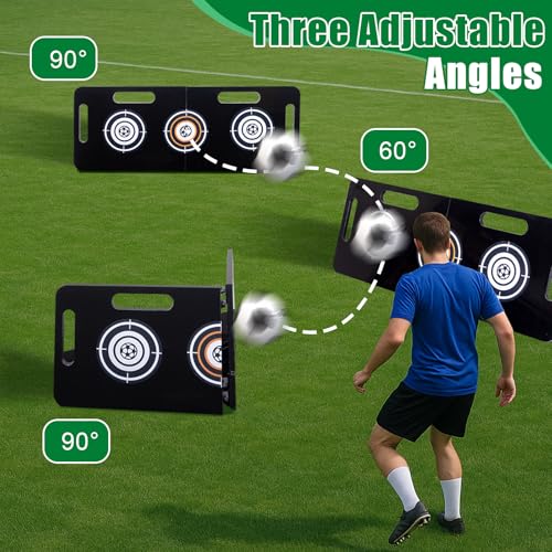 Upgrade 3-Angles Foldable Soccer Rebounder Board,Includes 1 Sandbag,4 Ground Nails,6 Target Stickers,1 Carry Bag,Portable Soccer Wall for Passing & Shooting Practice (32'' x 12'')