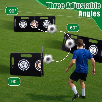 Upgrade 3-Angles Foldable Soccer Rebounder Board,Includes 1 Sandbag,4 Ground Nails,6 Target Stickers,1 Carry Bag,Portable Soccer Wall for Passing & Shooting Practice (32'' x 12'')