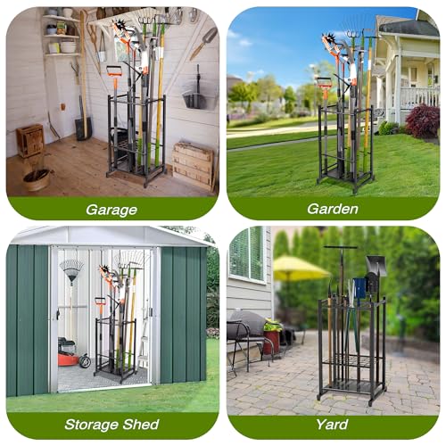 Garden Tool Organizer, Yard Tool Tower Rack for Garage Organization and Storage, Up to 35 Long-Handled Tools/Rakes/Brooms, Heavy Duty Steel Garden Tool Stand for Shed, Outdoor, Black - style: Rack