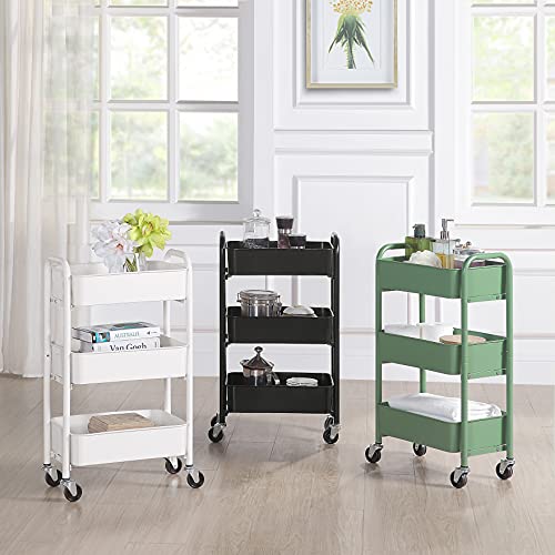 SunnyPoint 3-Tier Delicate Compact Rolling Metal Storage Organizer - Mobile Utility Cart Kitchen/Under Desk Cart with Caster Wheels - BLK (15.35" X 10.24" X 26.8"H) - color: Blk