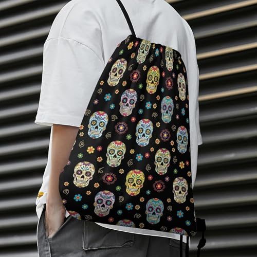 Gym Drawstring Backpack Sackpack Water Resistant for Sports Beach Yoga Travel Unisex, Sugar Skulls Bags - color: Picture (517)