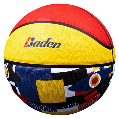 Baden | Legend Court Canvas | Creative Design Outdoor Rubber Game Basketball | Youth & Adult Size 5,6,7 - color: Blue/Yellow/Red, size: Size 6 (28.5")