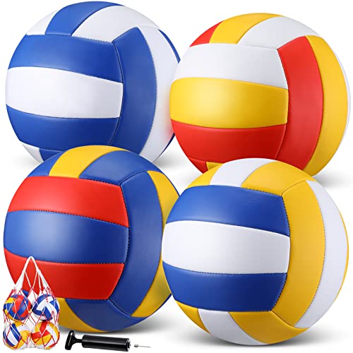 HyDren 4 Pack Outdoor Volleyball with Pump, Recreational Beach Volleyball Bulk for Beginners, Competitive, Recreational Play Game, Indoor Gym Training, Official Size Back to School