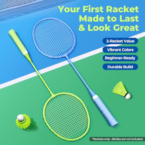 AboveGenius Badminton Rackets Set of 2, Lightweight Badminton Set for Outdoor Backyard Games, Portable Racquet for Family Beginners Adults and Teens