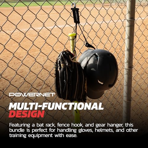 PowerNet Dugout Organizers, Softball & Baseball Bat Fence Rack, Multi-Clip Gear Hanger, Two Fence Hooks or Dugout Bundle, Baseball Coaching Accessories, Baseball Equipment Dugout Organizer with Hooks - style: Dugout Bundle