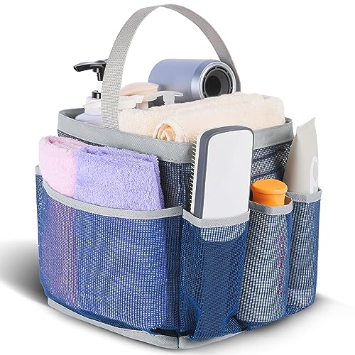 EUDELE Mesh Shower Caddy Portable for College Dorm Room Essentials,Shower Caddy Dorm with 8-Pocket Large Capacity for Beach,Swimming,Gym,Travel essentials - color: Navy Blue-Grey