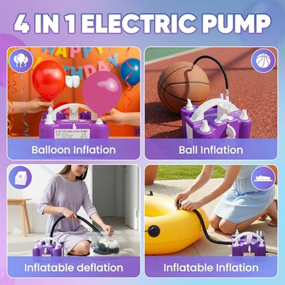4-in-1 Balloon Pump Electric - Triple-Port 600W Air Pump for Balloons Latex, Foil Mylar Balloon, 260Q | Inflatables & Sports Balls | Portable Electric Balloon Pump with Hose, Nozzles & Ball Needles