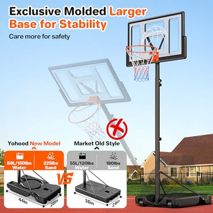 Yohood Basketball Hoop Outdoor 10ft Adjustable, Portable Basketball Hoop Goal System for Kids Youth and Adults in Backyard/Driveway/Indoor, 44 Inch Shatterproof Backboard and Larger Base - style: Gray
