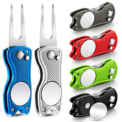 Skylety 6 Packs Golf Repair Tool Stainless Steel Foldable Golf Divot Tool Magnetic Button Ball Marker - color: Mixed Colors