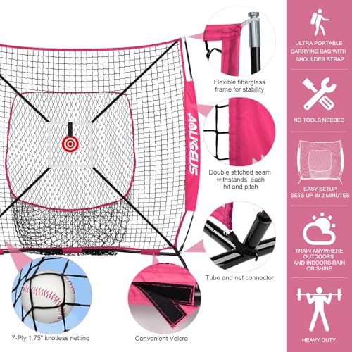 6'X6' Baseball Softball Practice Net,Pitching Net,Batting Net,with Bonus Strike Zone,Target and Bow Frame,for Hitting,Pitching,Catching - size: 6 x 6 FT, style: Strike Zone Version-Purple
