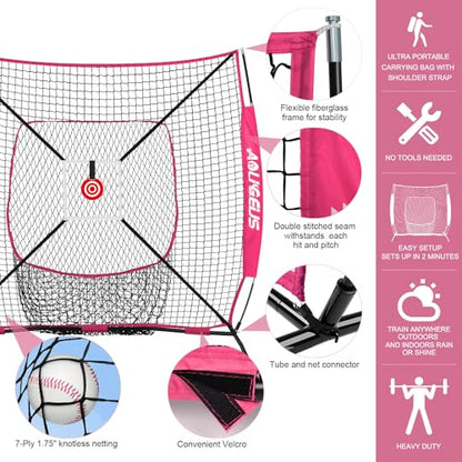 6'X6' Baseball Softball Practice Net,Pitching Net,Batting Net,with Bonus Strike Zone,Target and Bow Frame,for Hitting,Pitching,Catching - size: 6 x 6 FT, style: Strike Zone Version-Purple