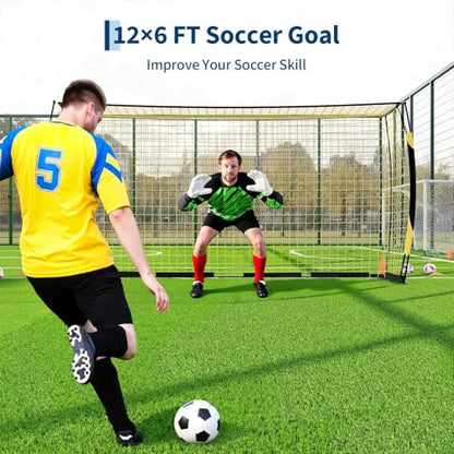 3-in-1 Soccer Rebounder Net & Goal (7x5ft/12x6ft), Dual-Function Football Trainer with Fast Rebound Net, Heavy-Duty Steel Frame, for Backyard, Field, All Ages & Skill Levels - color: Yellow, size: 12x6ft