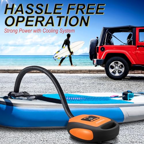 kosmegal Paddle Board Pump Electric Portable, SUP Pump for Paddleboard, 20PSI Air Compressor with Auto-Off, Deflation Function and 12V DC Car Connector for Inflatables, Kayaks and Boats