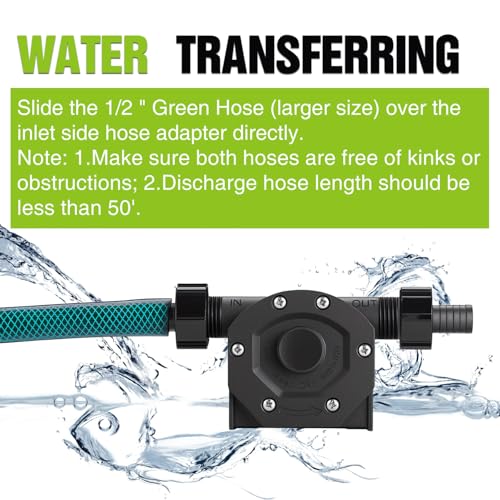 TRUPOW 750GPH Drill Powered Self-Priming Mini Hand Water Transfer Drill Pump Kit with Water Hose & Oil Hose, Filter for Home Water Oil Fluid Transfer