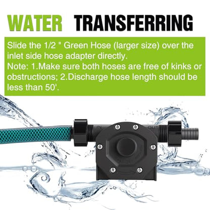 TRUPOW 750GPH Drill Powered Self-Priming Mini Hand Water Transfer Drill Pump Kit with Water Hose & Oil Hose, Filter for Home Water Oil Fluid Transfer
