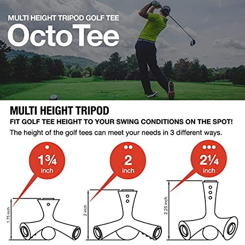 OctoTee, unisex-adult Flexible Tripod Colorful Rubber Golf Tee with Multi Height, Pack of 2