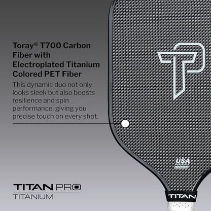Titan Pro Titanium Carbon Fiber Pickleball Paddle – T700 Carbon Fiber Face, Electroplated Titanium, Nomex Duo Core, USA Pickleball Approved, 14mm & 16mm – Intermediate to Advanced Players