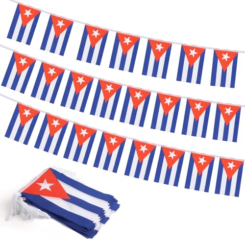 Cuba Flag Banner, Small Mini Cuban Flags Patriotic Decoration for Party, Classroom, Sports Events, 33 Feet 30 Flags - color: Cuba