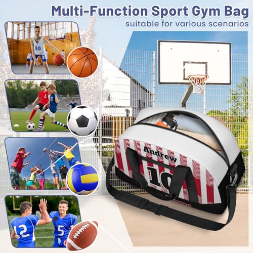 Basketball Soccer Gifts for Boys Girls - Custom Sports Duffle Bag, Personalized Name & Team Bag, Water-Resistant Gym Bag for Basketball, Soccer, Volleyball | Y-Red Black - color: Y-Red Black