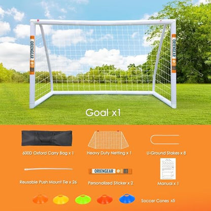 ORIENGEAR Soccer Goal, 12x6/10x6.5/8x6/6x4 Full Size Soccer Goals for Backyard, Soccer Net with Training Discs, Portable Soccer Goal for Kids and Adults with 1 Carry Bag, Porterias De Futbol