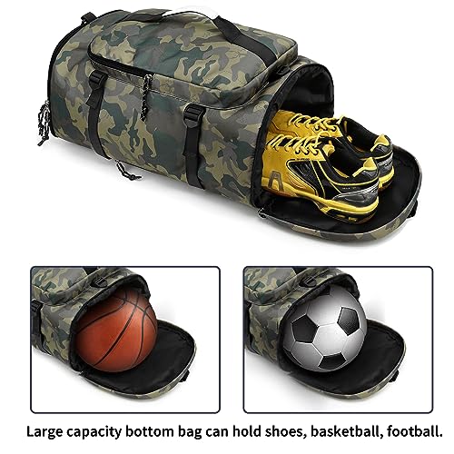 Floral gym duffel bag backpack, fashion wrestling bag,with shoe compartment, 4 kinds of back method waterproof travel sports walking laptop Lightweight (A-Camouflage) - color: A-Camouflage