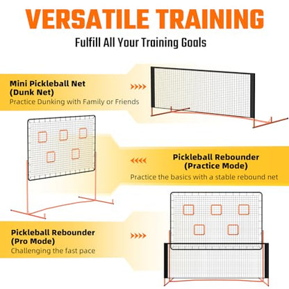 GCCSJ Pickleball Rebound Net, Pickleball Rebounder Training Equipment, for Single Player Practice Hitting, Doubles, Suitable for Garage, Backyard, Park, Indoor and Outdoor (Orange)