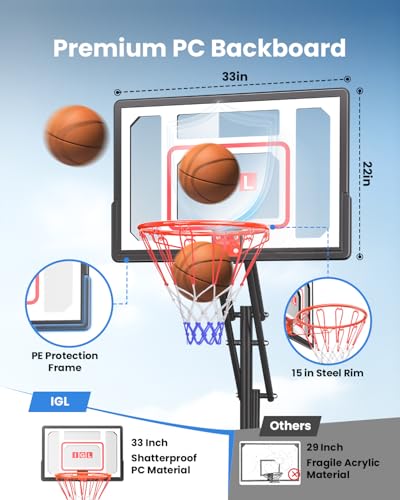 IGL Kids Basketball Hoop Outdoor Adjustable, 33 Inch Portable Basketball Goal with PC Backboard, Fillable Base & 40 lb Weight Ball for Backyard & Driveway - color: Red-Pro