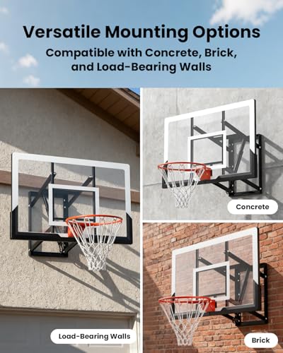 IGL In ground Basketball Hoops Outdoor, 10ft Height Adjustable Basketball Goal In ground with Shatterproof Backboard and Pro-Style Rim - size: 52 inch Backboard - Wall Mount