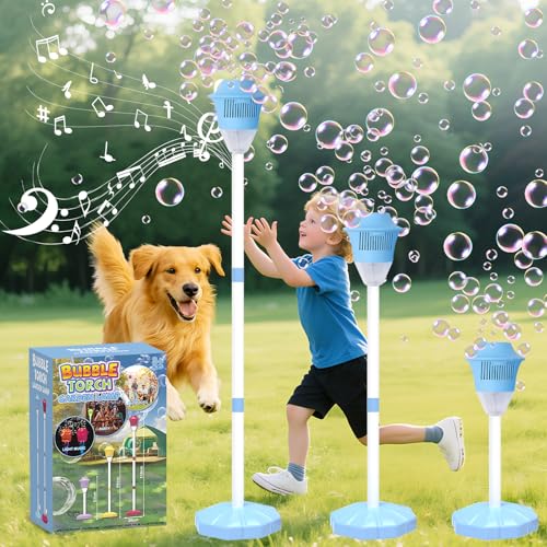 Infowush Bubble Machine for Kids, Automatic Standing Bubble Maker Machine Height Adjustable Up to 47 Inches Outdoor Battery Bubble Machine with Light/Music for Toddlers Birthday Party Gifts（Blue） - color: Blue