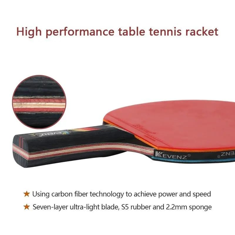 KEVENZ 2-Pack Patent Advanced Table Tennis Racket Come with Anti-Skid Handle, Wooden Blade Surrounded by Rubber