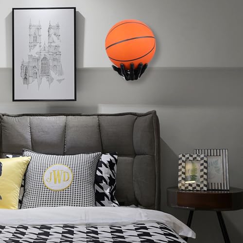 2 Pcs Basketball Holder Wall Mount Hand-Sculpted Ball Storage Rack for Basketballs, Soccer, Football Space Saving Sports Decor for Man Cave, Room, Garage Gift for Men, Boys, Basketball Fans