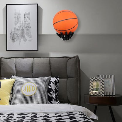 2 Pcs Basketball Holder Wall Mount Hand-Sculpted Ball Storage Rack for Basketballs, Soccer, Football Space Saving Sports Decor for Man Cave, Room, Garage Gift for Men, Boys, Basketball Fans