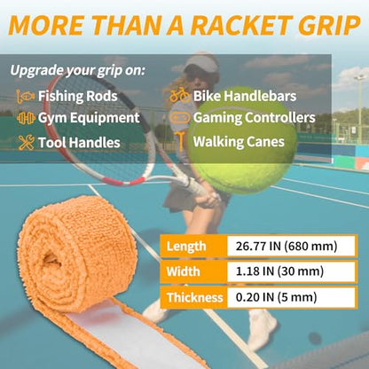 2 Pcs Tennis Racket Grip Tape, Towel Tennis Overgrip Tape, Anti-Slip Absorbent Grip, Racket Overgrip Tape,9 Colors - color: Orange