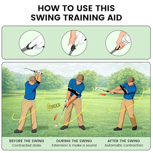 Retractable Golf Swing Training Aid,Golf Swing Trainer with Arm Band,Swing Mechanics for Beginners & Grip Correction & Swing Click Feedback,Right/Left