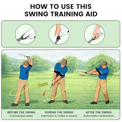 Retractable Golf Swing Training Aid,Golf Swing Trainer with Arm Band,Swing Mechanics for Beginners & Grip Correction & Swing Click Feedback,Right/Left