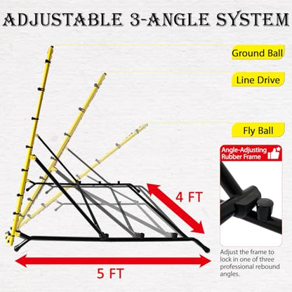Baseball & Softball Rebounder Net, 4x4.5 Ft Pitching and Fielding Rebounder net, Baseball Bounce Back Trainer Pro with 4 Adjustable Angles and 4 Rubber Feets