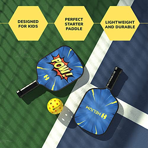 Helium Pickleball Paddle for Kids – Child Size Paddle for Children 12 and Under, Lightweight Honeycomb Core, Graphite Strike Face, Pickleball Paddle & Drawstring Bag - POW! - style: 2 Paddle Set