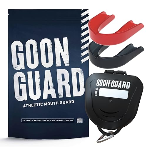 Goon Guard Hockey Mouth Guard Strapless - Hockey Mouth Guard for Youth, Adults, & Braces: 2X The Impact Absorption, Made in The USA, Case Included - color: Black/Red, size: Adult
