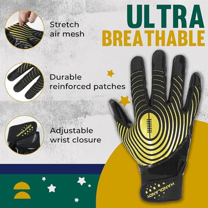 HANDLANDY Youth Football Gloves, Kids Sticky Receiver Gloves,Super Grip Football Glove Best Gift for Boys,Girls