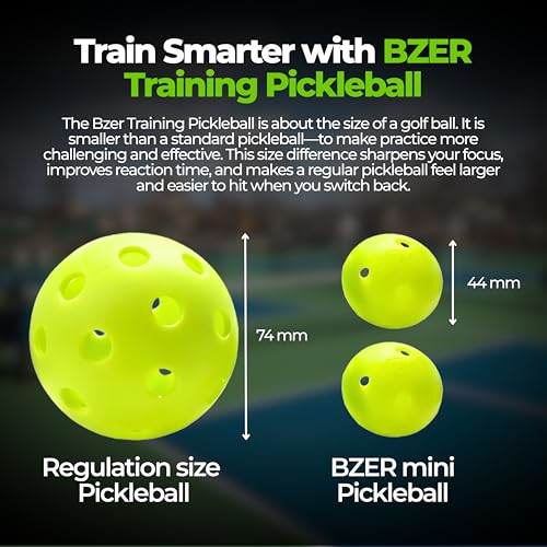 BZER Quiet Pickleball Balls – Mini Pickleballs Silent Rubber Training Ball - Set of 3 for Indoor Outdoor Play, Soft Tiny Practice Trainer, Improve Focus, Boost Control, Training Essentials