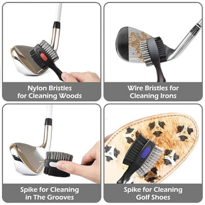 THIODOON 2 Pack Golf Club Brushes and Groove Cleaner 2 ft Retractable Zipline Carabiner Golf Brush Head with Retractable Spike Comfortable Grip Golf Club Cleaner - color: 4pcs Black & White& Red & Blue
