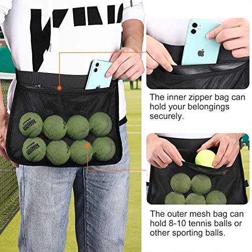 TOBWOLF Adjustable Tennis Ball Band Holder, Pickleball Waist Pouch, Mesh Hip Ball Bag Carrier, Fanny Pack Holding 8-10 Tennis or Pickleball for Cycling, Golf
