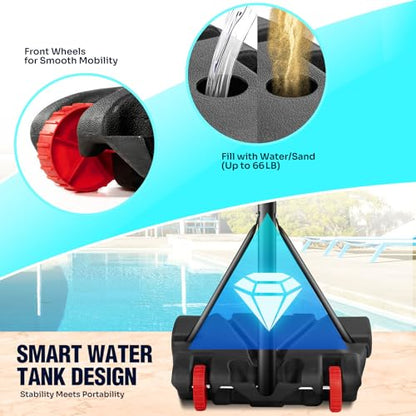 Pool Basketball Hoop 7-Height Adjustable Swimming Pool Basketball - Water Basketball Goals System with PC Shatterproof Backboard & 2 Balls, Outdoor Pool Accessories, Portable Basketball Hoop with LED