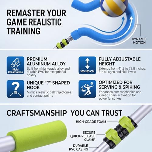 RiToEasysports Volleyball Spike Trainer, Adjustable Portable Volleyball Hitting Training Tool with Question Hook for Serving Spiking Jumping Practice