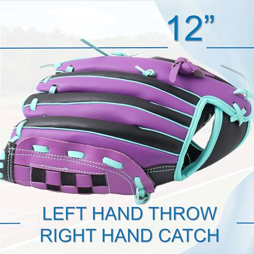 Lefty Baseball Glove Adult - Durable Left Hand Throw Baseball & Softball Mitts, First Baseman Glove for Men and Women - color: Black & Purple, size: 12"